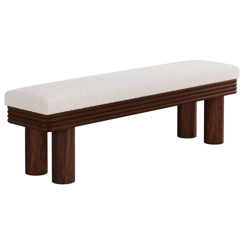 Upholstered Dining Bench, Faux Shearling Padded Seat Kitchen Accent Stool for Dining Room Living Room