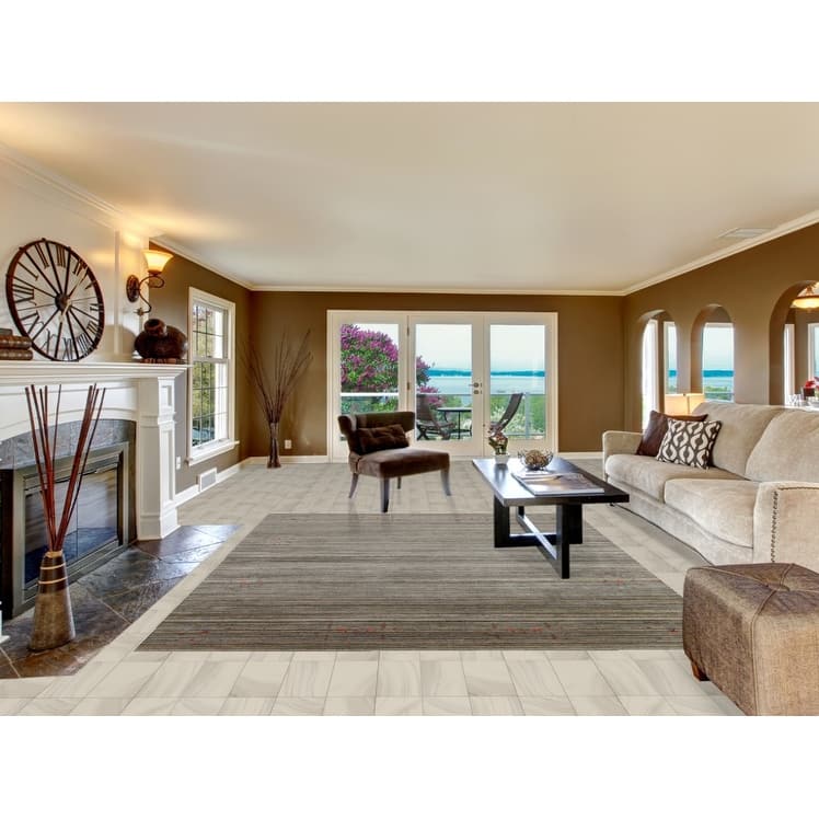 Striped Gabbeh Indian Area Rug Hand-Knotted Wool Carpet - 8'0" x 9'9"
