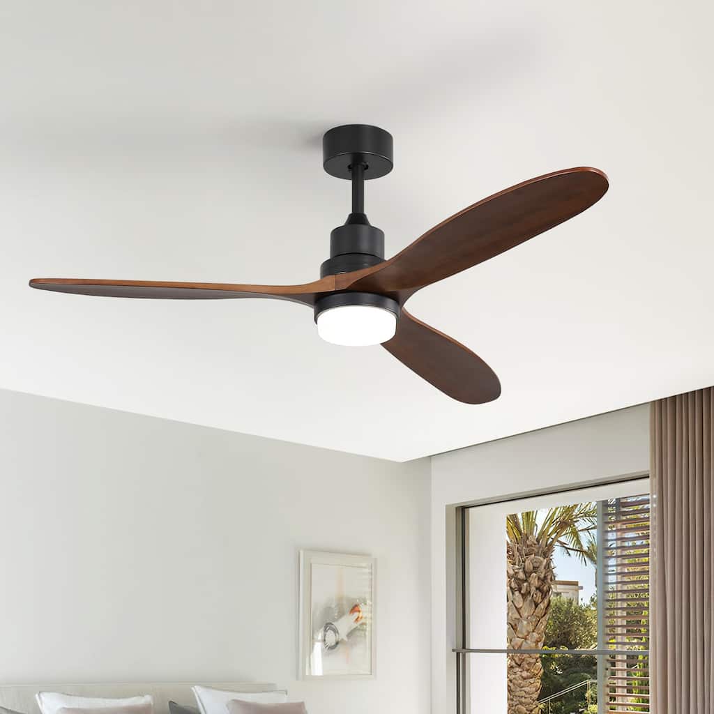 Sofucor 60 Inch Ceiling Fan with Light and Remote-3 Solid Wood Blades,Quiet DC Motor,Dimmable Tri-Color LED with Memory,Timer