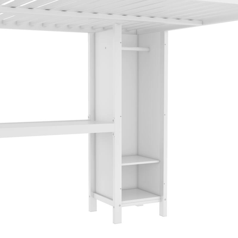 Queen Size Metal Loft Bed with Wardrobe, L-shaped Desk, and Storage Shelves for Kids, Teens, and Adults