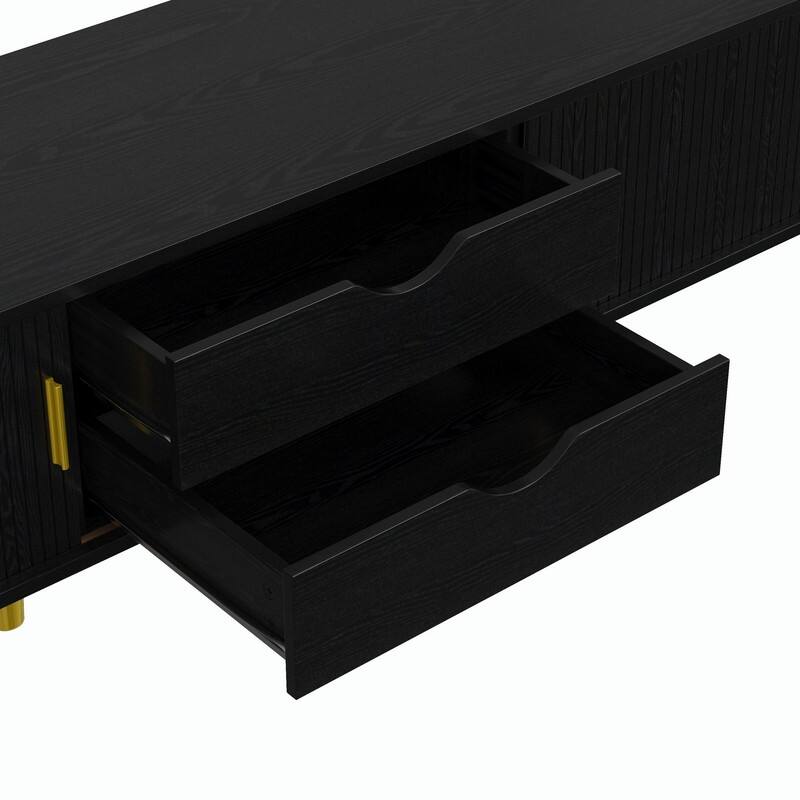 Mid-Century Modern Fluted TV Stand with Charging Station and Ample Storage for TVs Up to 80"