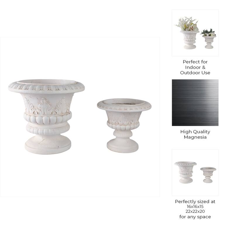 Magnesia Urn Planter Ornate Classic Design (Set of 2) - 20", 15" Ivory - 22" x 22" x 20"