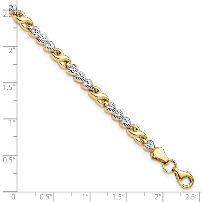 Curata 10k Yellow Gold 7.25" 5mm Rhodium Infinity Heart Bracelet