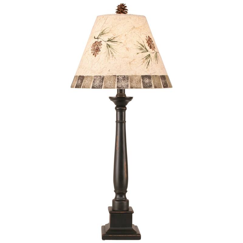 Rustic Square Candlestick Table Lamp - Pinecone Shade - Black