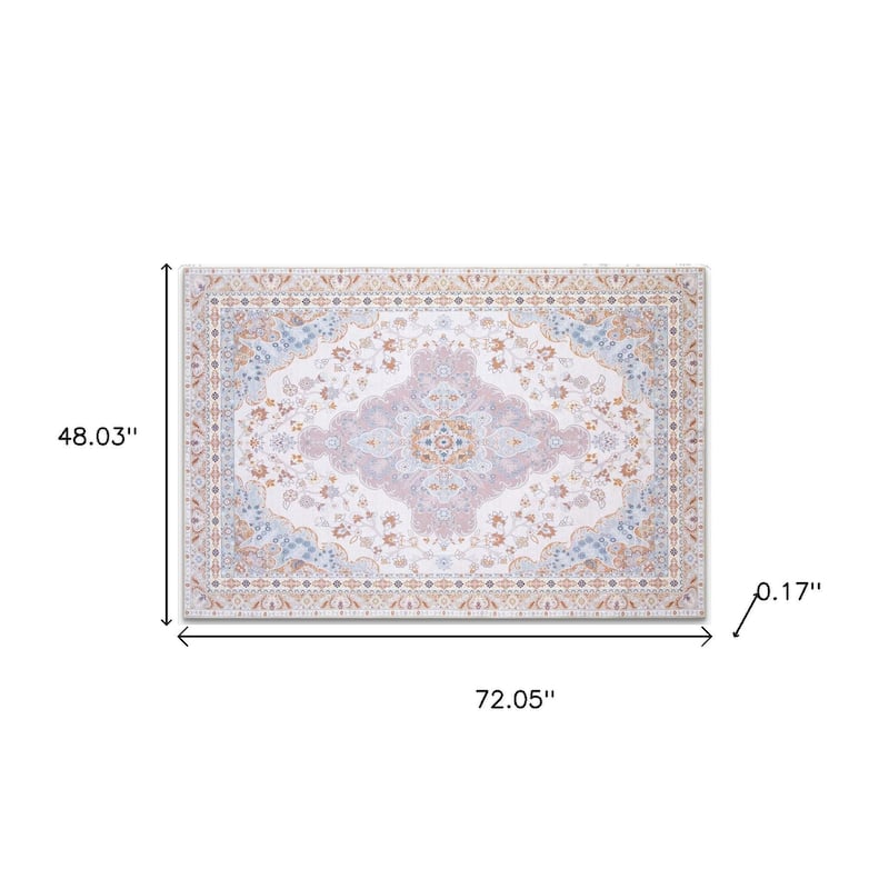 HomeRoots Medallion Traditional Rectangle Area Rug - 4' X 6'