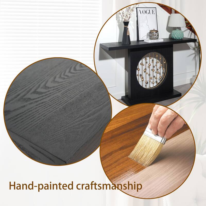 Roomfitters Modern Console Table with Gold Accents, 56" Entryway Table with Cutout, Engineered Wood, Black & Gold