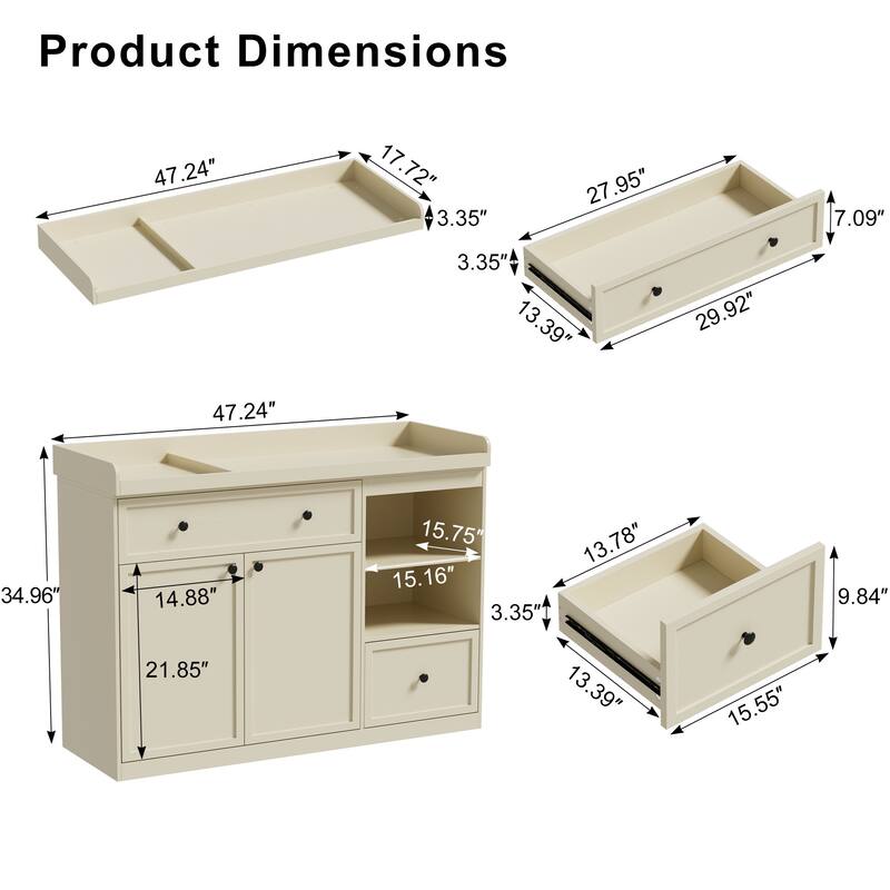 Changing Table Dresser with Drawers and Shelves
