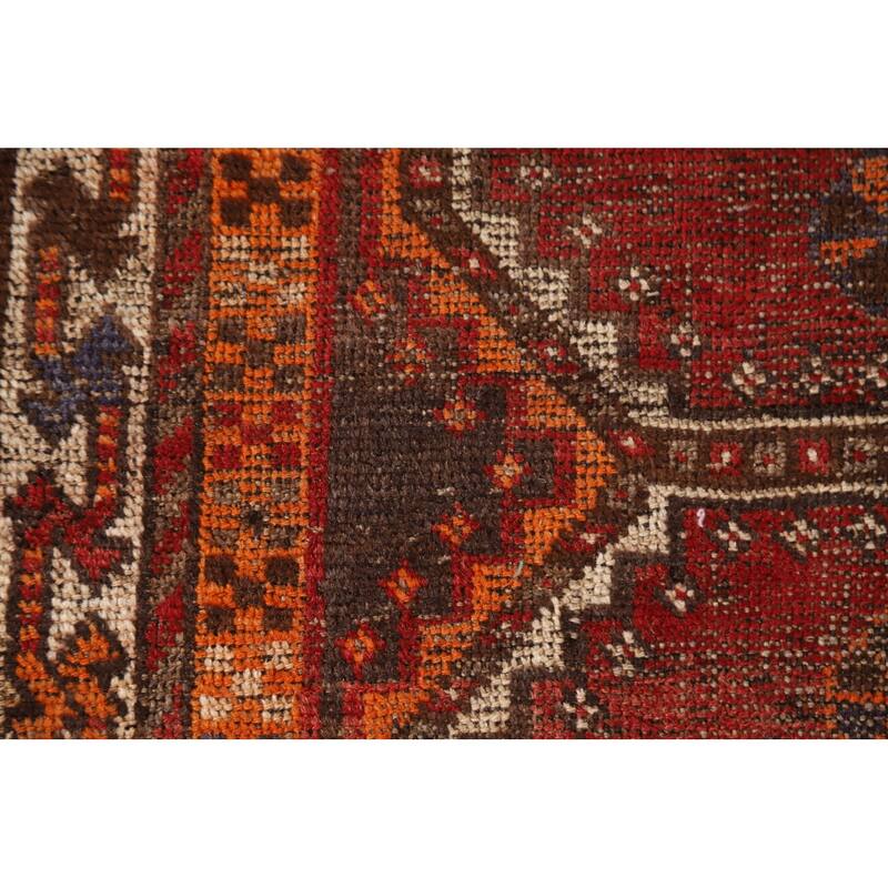 Pre-1900 Antique Qashqai Persian Rug Vegetable Dye Wool Carpet - 5'1"x 7'7"