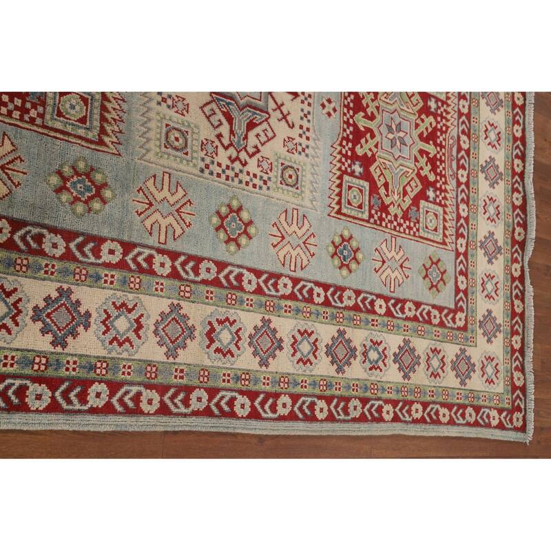 Geometric Kazak Area Rug Bedroom Handmade Wool Carpet - 5'1" x 6'10"