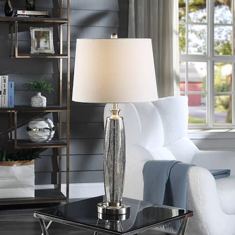 StyleCraft Northbay Long Mercury Glass Table Lamp - White Hardback Fabric Shade