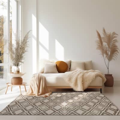 Beige Contemporary Geometric Raga Area Rug - Modern Elegance and Versatile Design - 5' x 8'