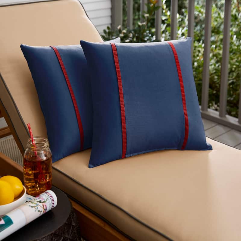 Sorra Home Sunbrella Outdoor Double Petite Flange Pillow Set of 2 - Sunbrella - Canvas Navy/Canvas Jockey Red - 22 in H x 22 in W x 6 in D