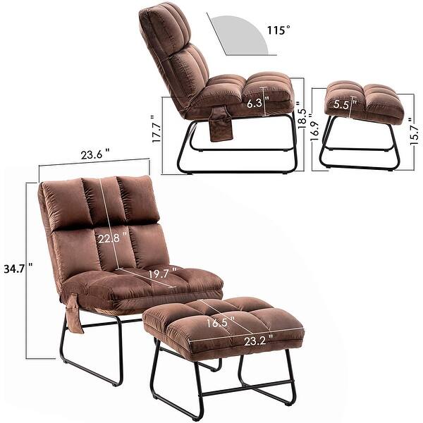 dimension image slide 5 of 8, MCombo Accent Chair with Ottoman,Velvet Modern Side Pocket Metal Legs Club Chair,0014