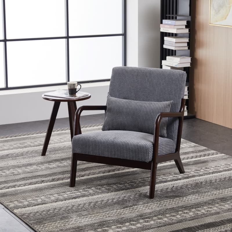 Anmytek Mid Century Modern Vintage Luxury Accent Chair and Coffee Table Set Leisure Living Room Bedroom Relaxation Furniture - Antique Dark Grey