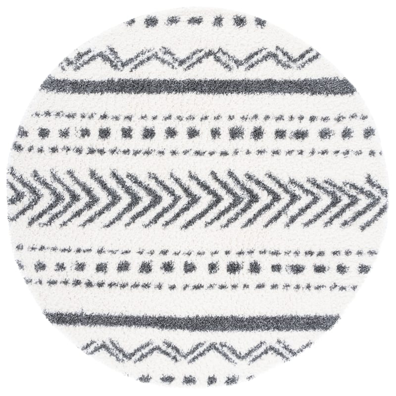 SAFAVIEH Parma Shag Philomene Rug - 6'7" Round - Ivory/Charcoal