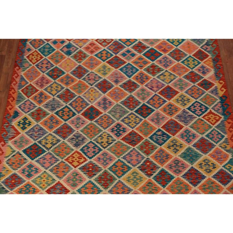 Reversible Kilim Oriental Area Rug Flatweave Wool Carpet - 7'11" x 9'8"