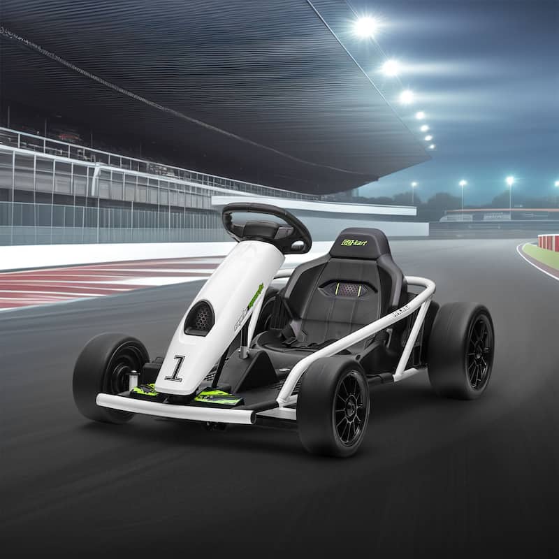 White Dual Drive Motor Drift Kart, Stylish Outdoor Electric Car Toy with Seat Belt, Exclusive Kids Car with Backrest - White