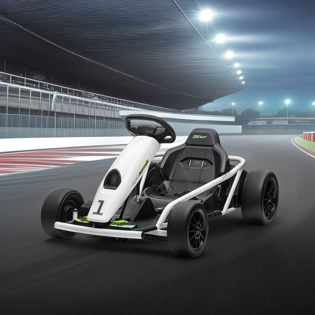 White Dual Drive Motor Drift Kart, Stylish Outdoor Electric Car Toy with Seat Belt, Exclusive Kids Car with Backrest