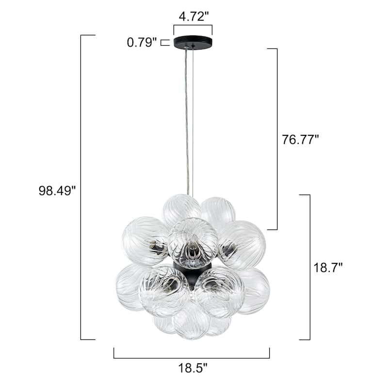 Modern 12-Lights Clear Swirled Ribbed Glass Globe Bubble Chandelier