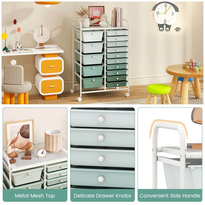Costway 15 Drawer Rolling Storage Cart Tools Scrapbook Paper Office - See Details