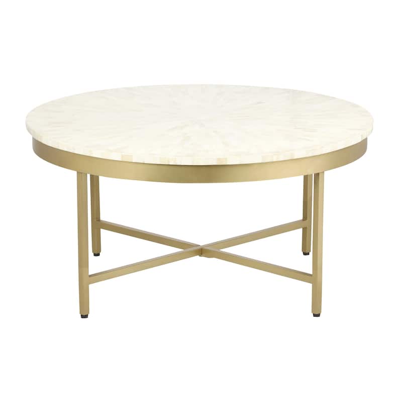 HomeRoots 18" Ivory And Gold Wood And Steel Round Coffee Table - 36' X '18' X '36