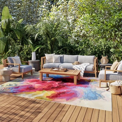 Nourison Color Splash Indoor/Outdoor Multicolored Abstract Area Rug