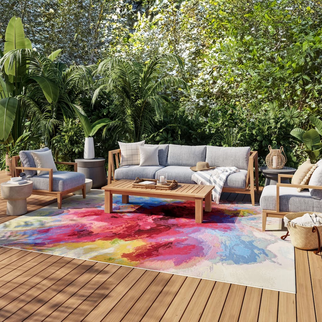 Nourison Color Splash Indoor/Outdoor Multicolored Abstract Area Rug