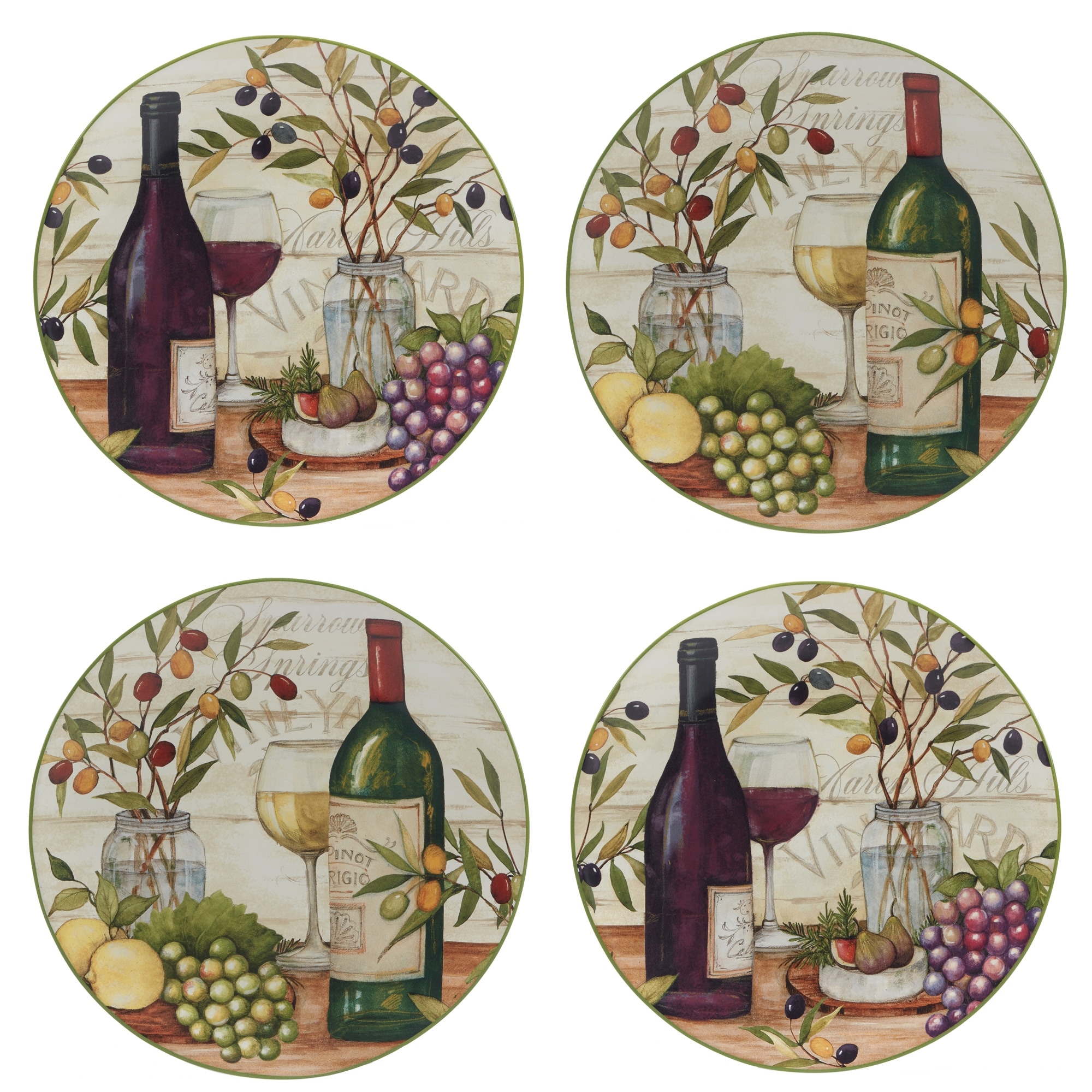 Certified International Meadow Brook 11" Dinner Plates, Set of 4, 2 Assorted Designs - 11' x 11'