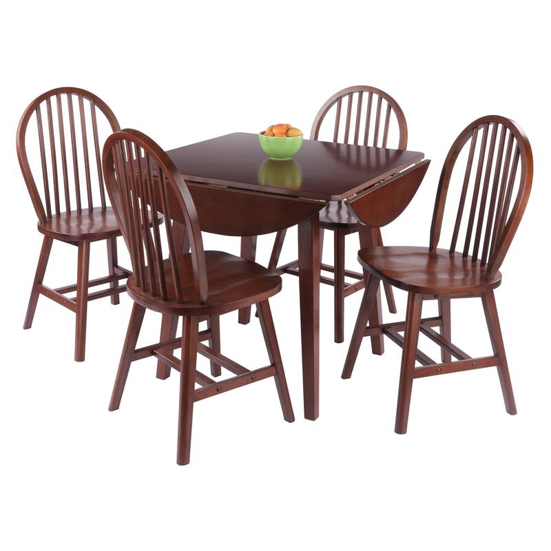 Dawson 5-Pc Drop Leaf Table with Windsor Chairs, Walnut