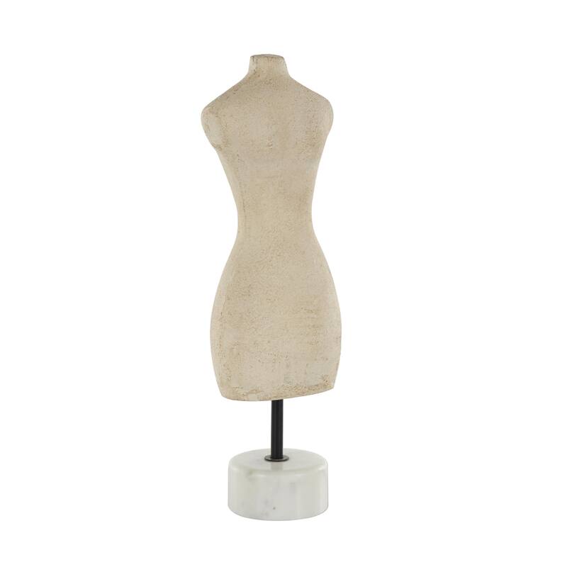 Cream Paper Mache Antique Style Female Form Statue Woman Decorative Sculpture with White Marble Base