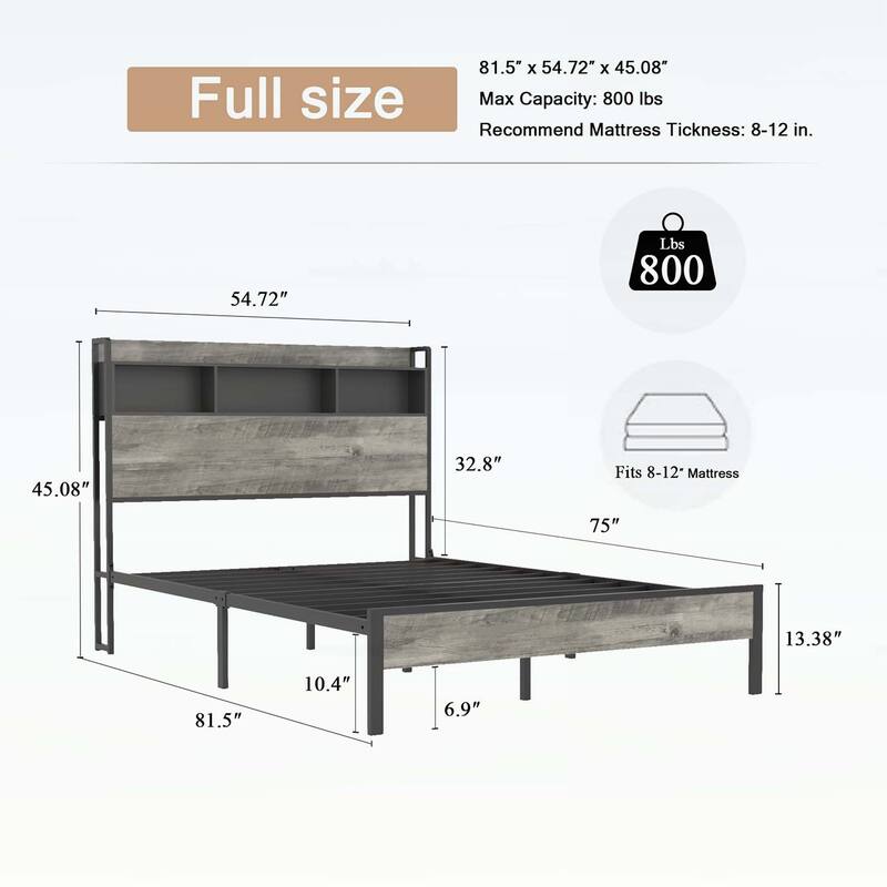 Wooden Platform Bed with Storage,2 USB Ports