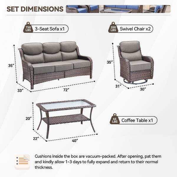 dimension image slide 4 of 36, Outdoor Sofa with 6-Inch Thick Cushions Furniture for Porch