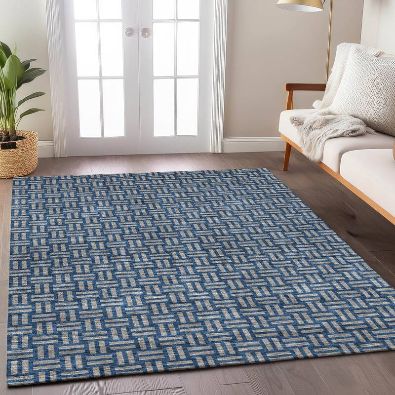 Machine Washable Indoor/ Outdoor Chantille Contempory Crosshatch Rug