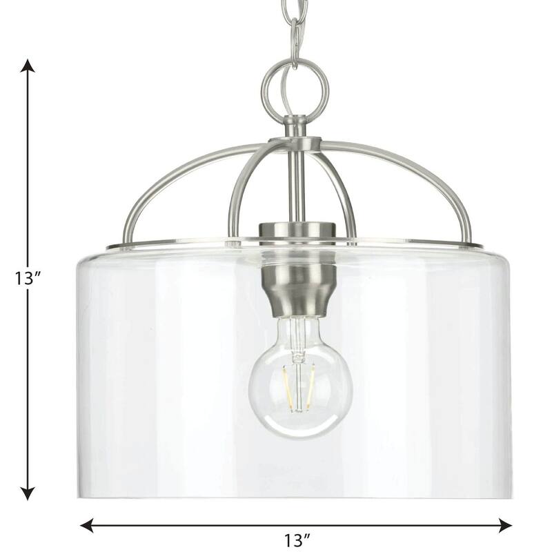 Leyden Collection 1-Light Brushed Nickel Clear Glass Transitional Mini-Pendant Hanging Light - 13 in x 13 in x 13 in