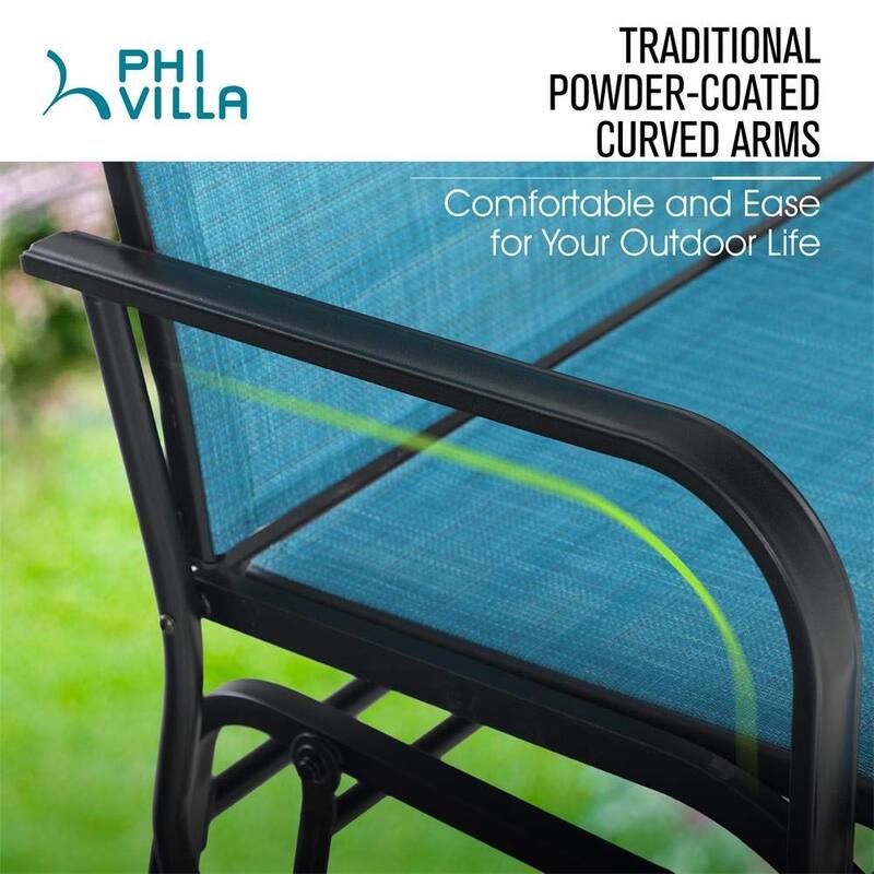 2 Seats Patio Glider Bench with 42" High Backrest Comfortable Sling Fabric & Powder Coated Steel Frame, Peacock Blue