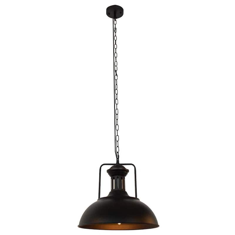 Industrial 1-Light Metal Dome Pendant Light Black Rusty 16in
