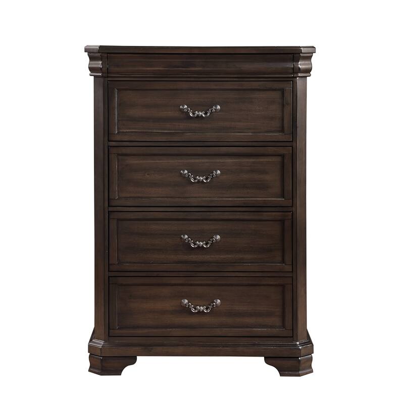 Lynda Tall Dresser Chest, 4 Drawers, Walnut Brown Solid Acacia Wood