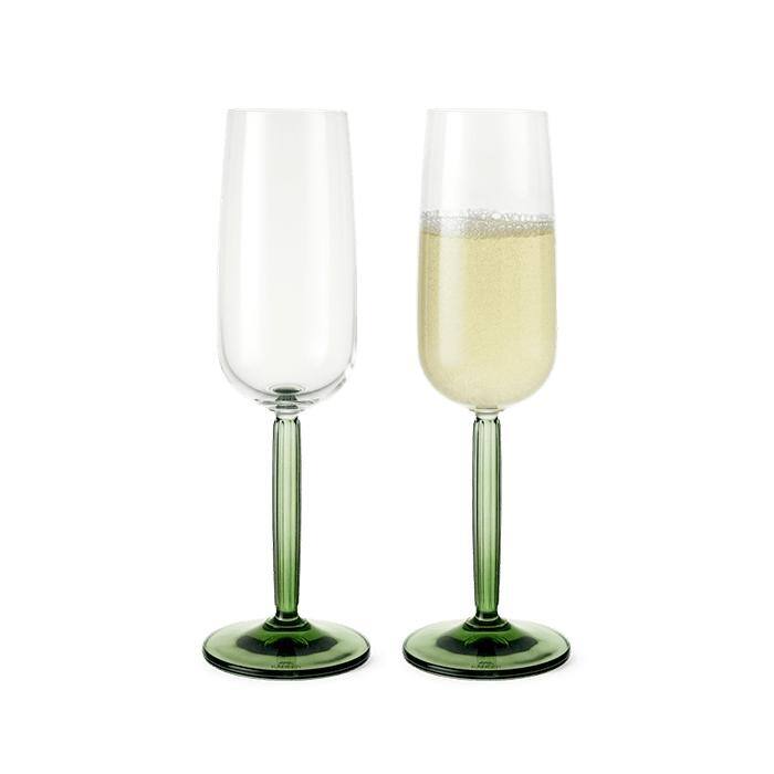 Kähler Hammershøi Champagne Glass, Clear, 2 pcs. - Green