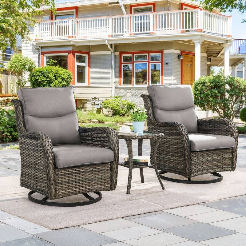 Outdoor Swivel Rcoker Patio Chair with Coffee Table - Grey - Grey