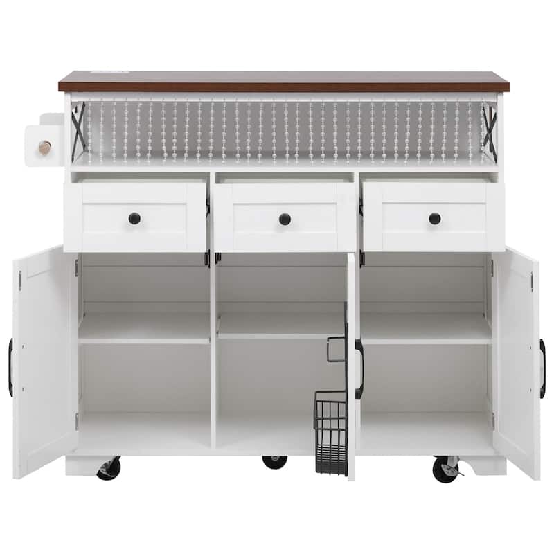 46.5'' Kitchen Island w/Drape of Beads,Rolling Kitchen Cart on Wheels