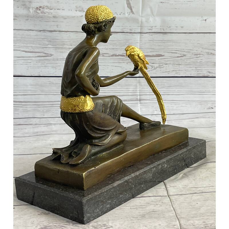Bronze Art Nouveau Deco Sculpture Deco Girl W/ Parrot By Chiparus Home Decor