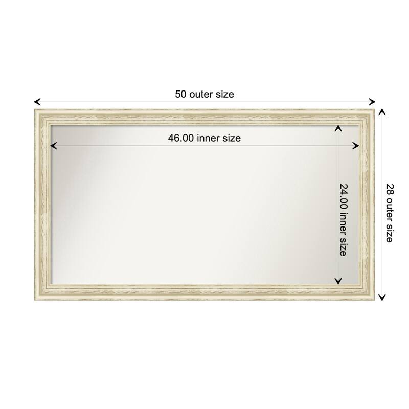 Country White Wash Framed Non-Beveled Custom Wall Mirror, Bathroom Vanity Mirror - Outer Size: 50.5 x 28.5