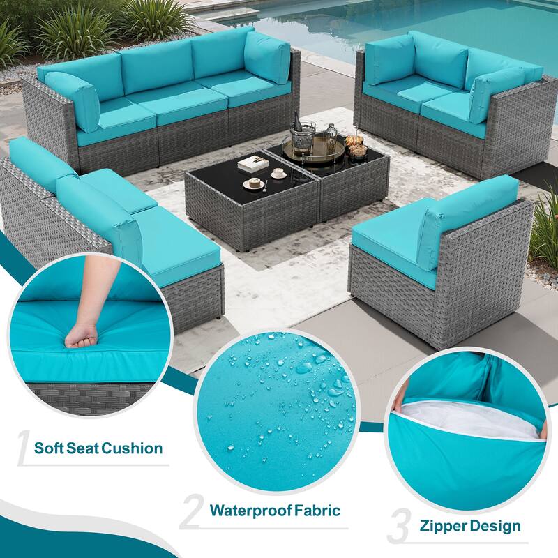 10-Piece Sectional Seating Group with Cushion, Wicker Sectional Sofa