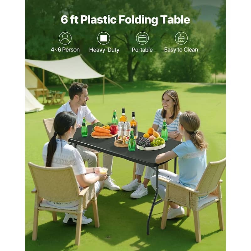 6FT Folding Camping Table Portable Picnic Desk with HDPE Top and Steel Legs for Outdoor BBQ