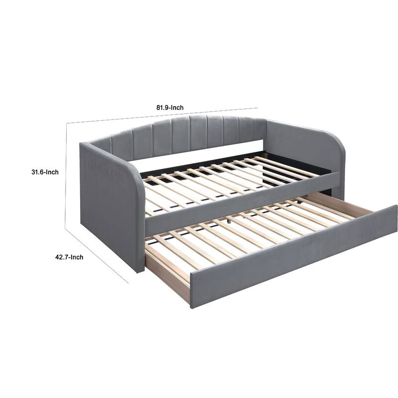 Keo Daybed with Pull Out Trundle, Channel Tufted Modern Gray Velvet