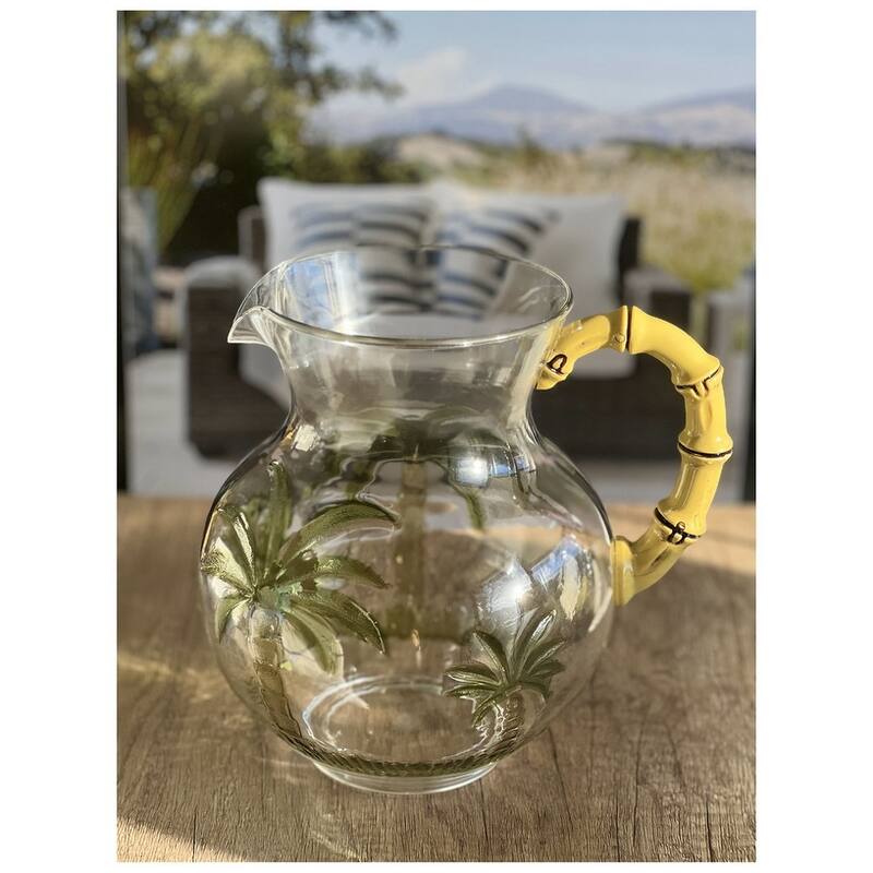 3 Quarts Palm Tree Design Unbreakable Plastic Water Pitcher with Lid