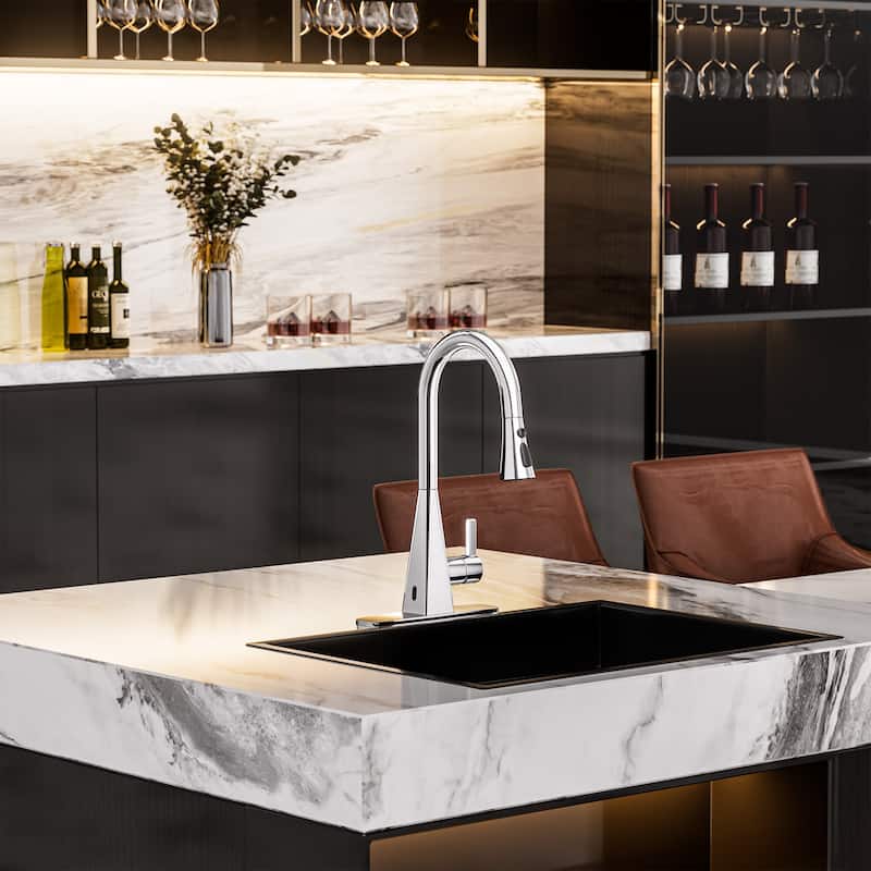 Smart Touchless Dual Sensor Pull Down Kitchen Faucet with Spout Swivel and 3 Function Sprayer