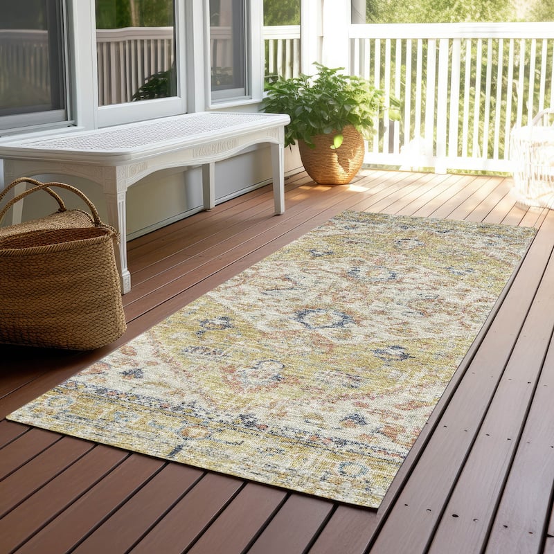 Machine Washable Indoor/ Outdoor Vintage Traditional Chantille Rug