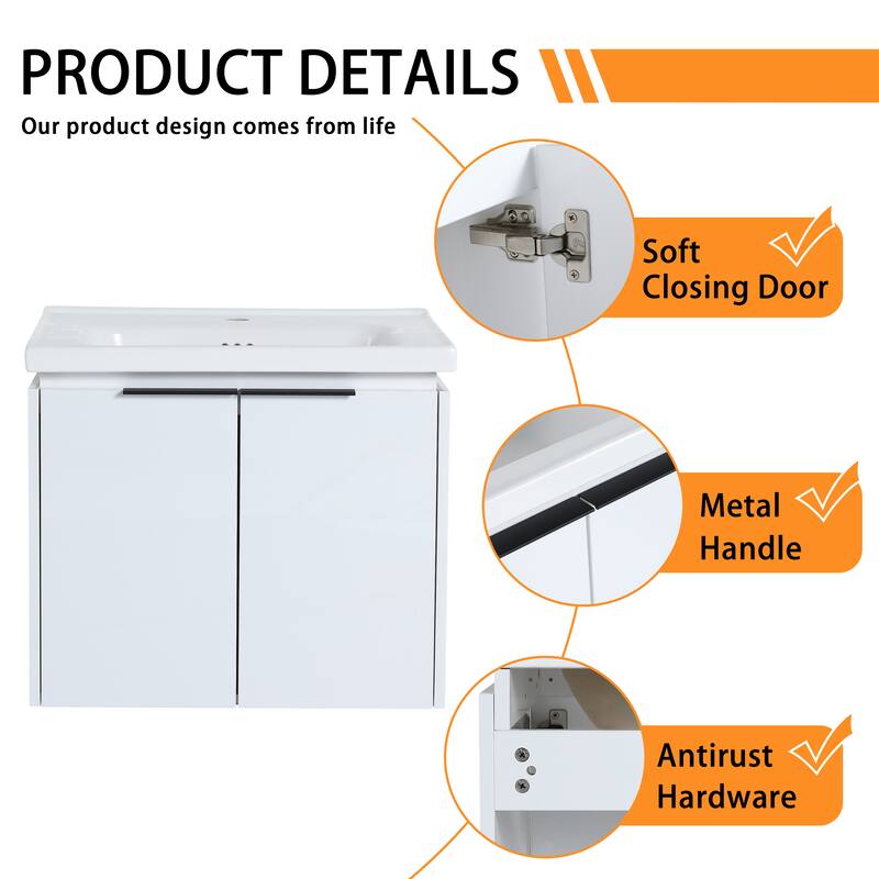 Bathroom Vanity With Sink In 24/36/48/60/72/84 Inch, Floating Bathroom Vanity With Soft Close Door and Shelf