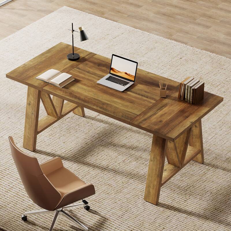 63" Executive Desk Farmhouse Wooden Office Computer Desk